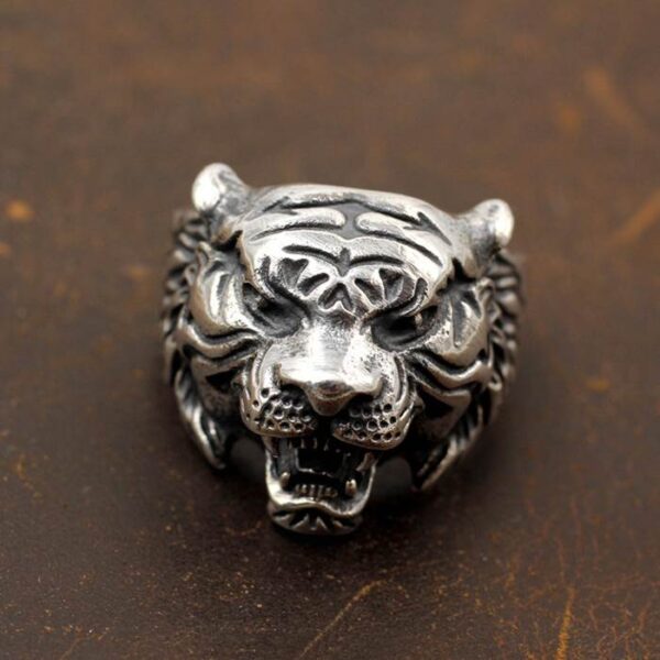 Silver Tiger Head Ring