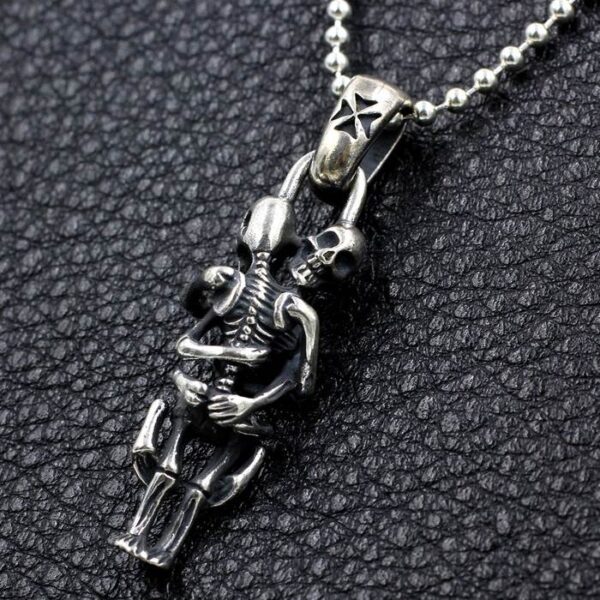 Skeleton Lovers' Embrace Pendant Necklace