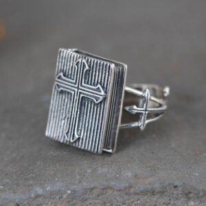 Sterling Silver Cross Holy Bible Ring