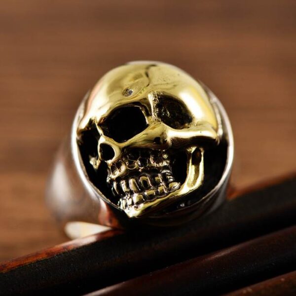 Silver Golden Smiling Skull Ring