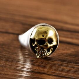 Silver Golden Smiling Skull Ring