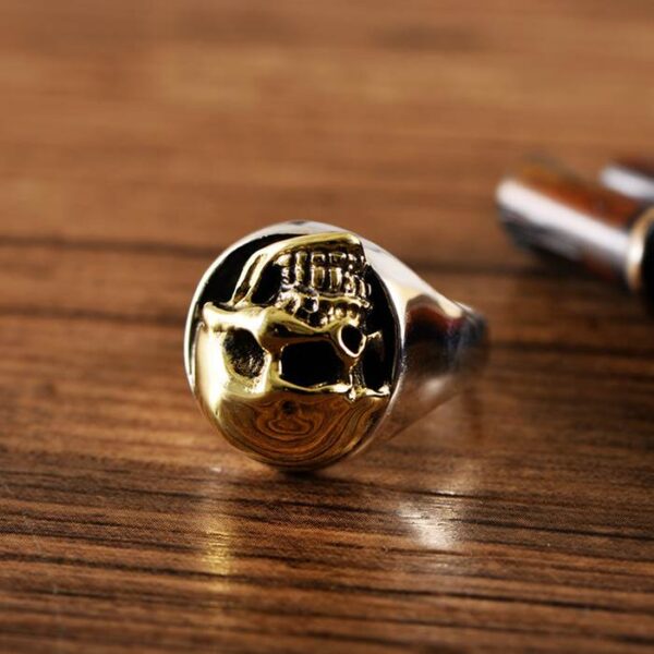 Silver Golden Smiling Skull Ring