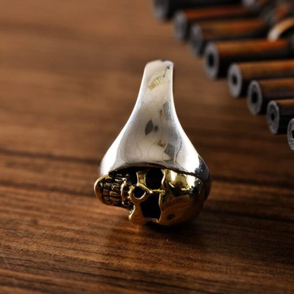 Silver Golden Smiling Skull Ring