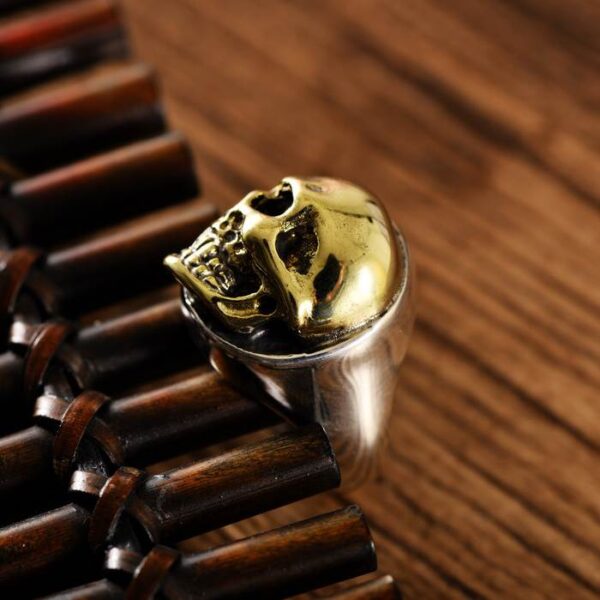 Silver Golden Smiling Skull Ring