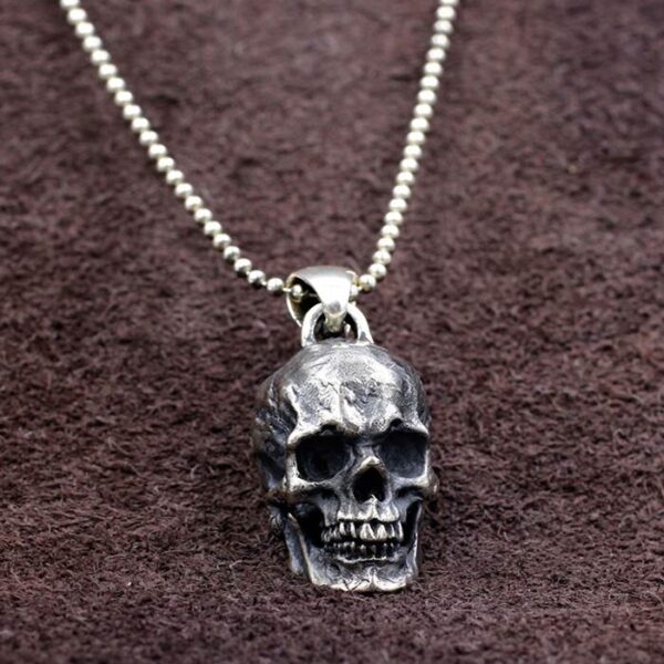 Silver Gothic Skull Pendant Necklace