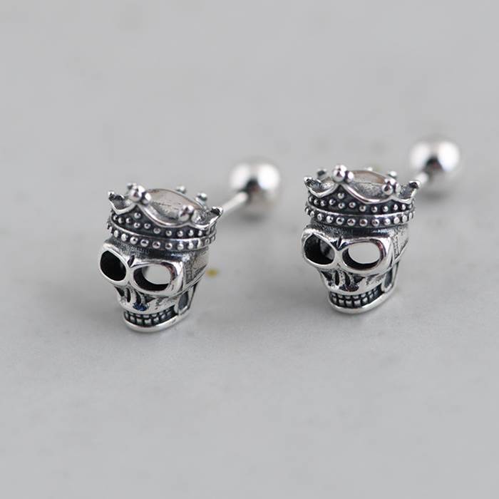 Sterling Silver Crown Skull Stud Earrings - VVV Jewelry