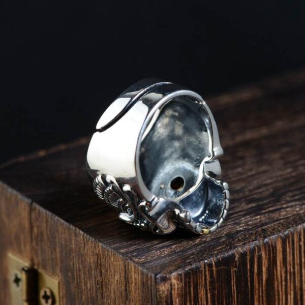 Silver Flower Eyes Skull Ring