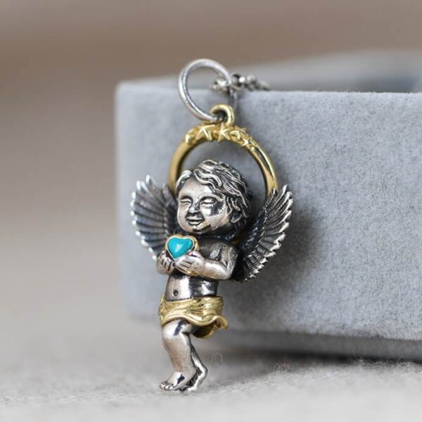 Baby Angel Turquoise Cupid Pendant Necklace