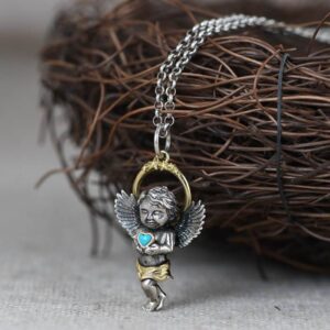 Baby Angel Turquoise Cupid Pendant Necklace