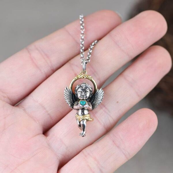 Baby Angel Turquoise Cupid Pendant Necklace