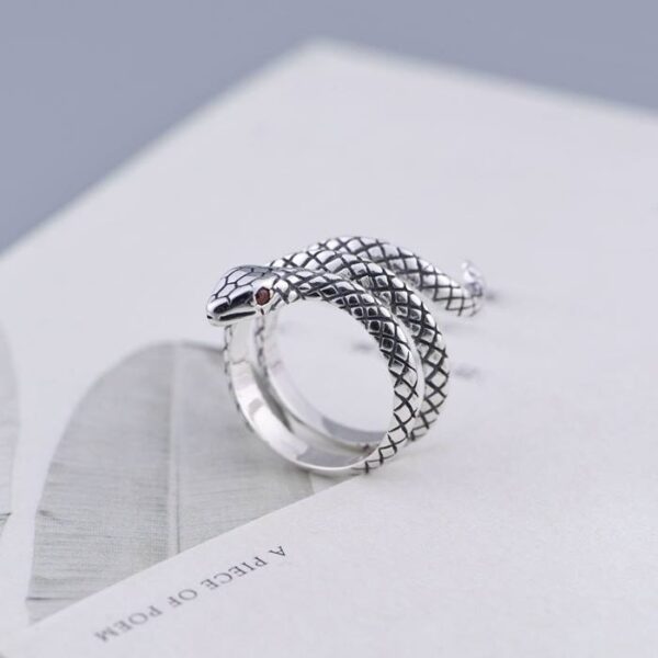 Silver Red Eyes Snake Ring