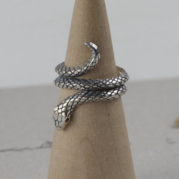 Silver Red Eyes Snake Ring