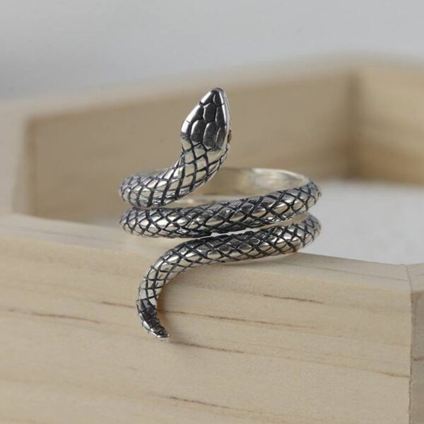 Silver Red Eyes Snake Ring