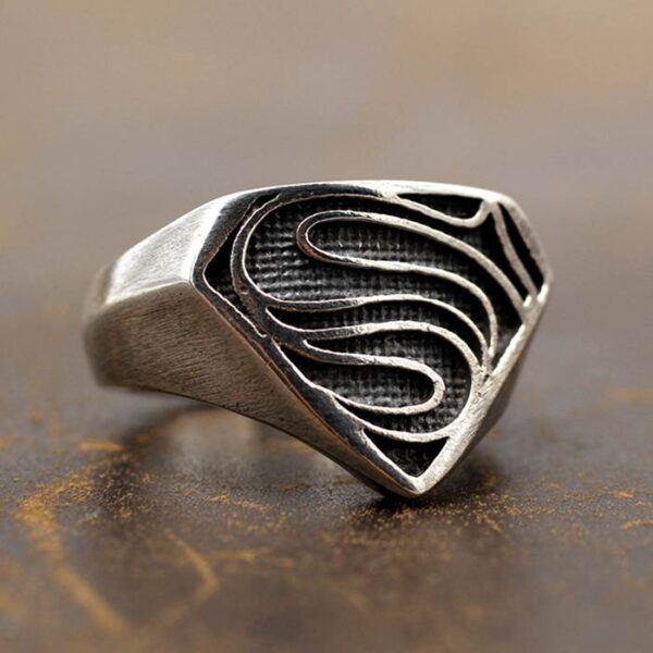 Mens Sterling Silver Superman Ring - VVV Jewelry