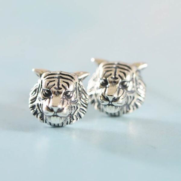 Silver Tiger Earrings Studs