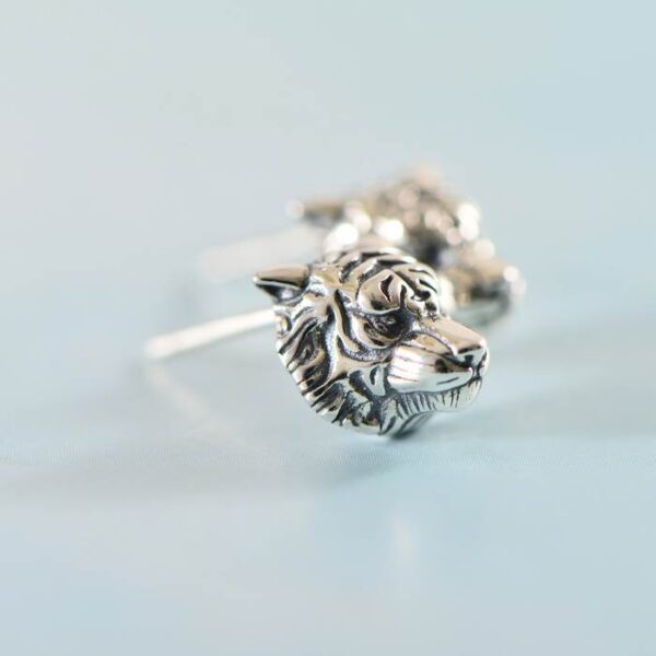 Silver Tiger Earrings Studs