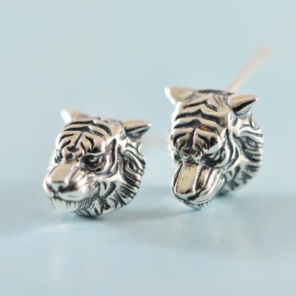 Silver Tiger Earrings Studs