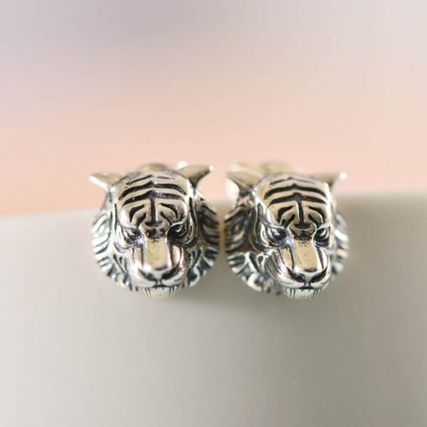 Silver Tiger Earrings Studs
