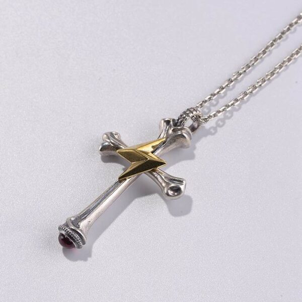 Lightning Bone Cross Pendant Necklace