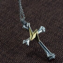 Lightning Bone Cross Pendant Necklace