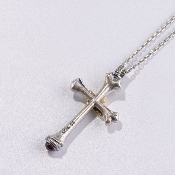 Lightning Bone Cross Pendant Necklace