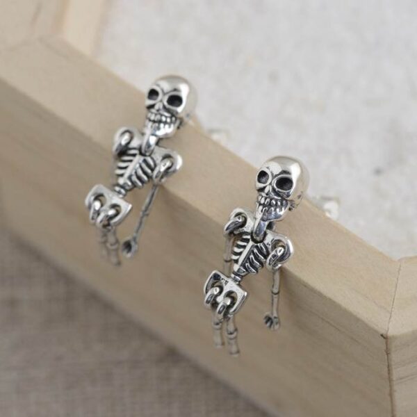 Silver Skeleton Drop Earrings