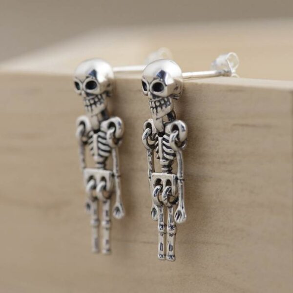 Silver Skeleton Drop Earrings