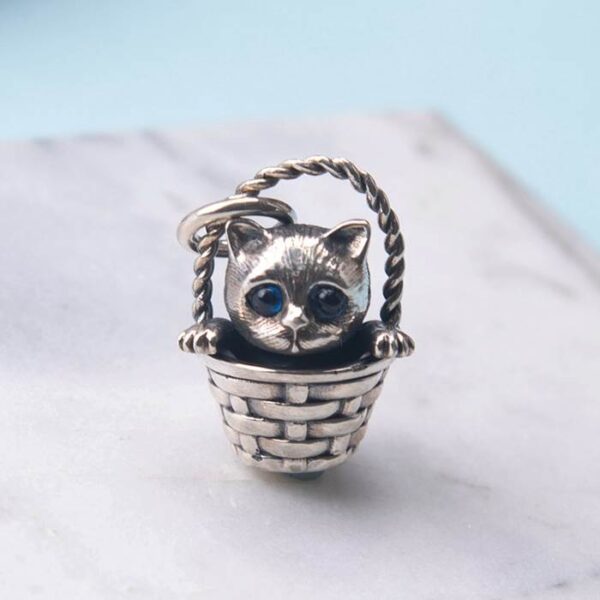 Silver Cat Basket Pendant Necklace