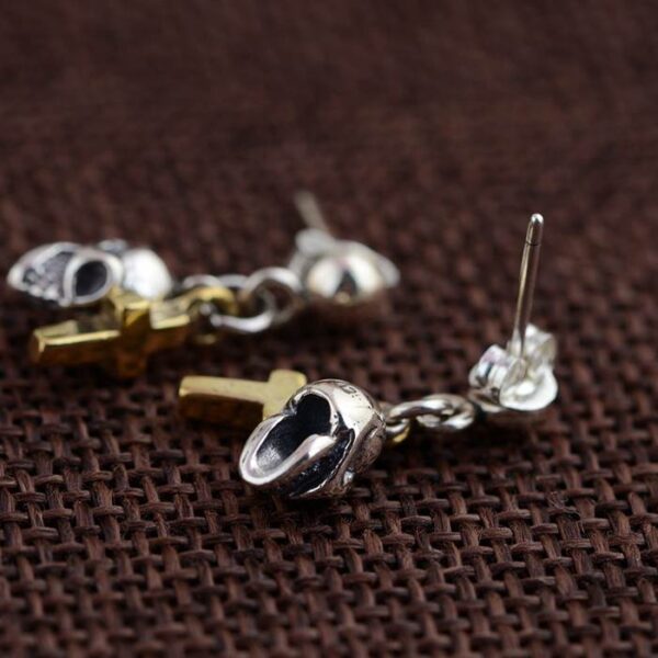 Silver Skull Cross Dangle Earrings