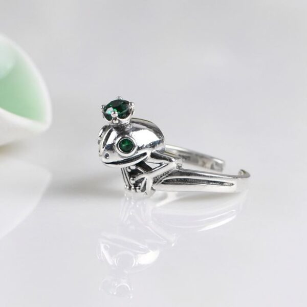 Silver Frog Crown Ring