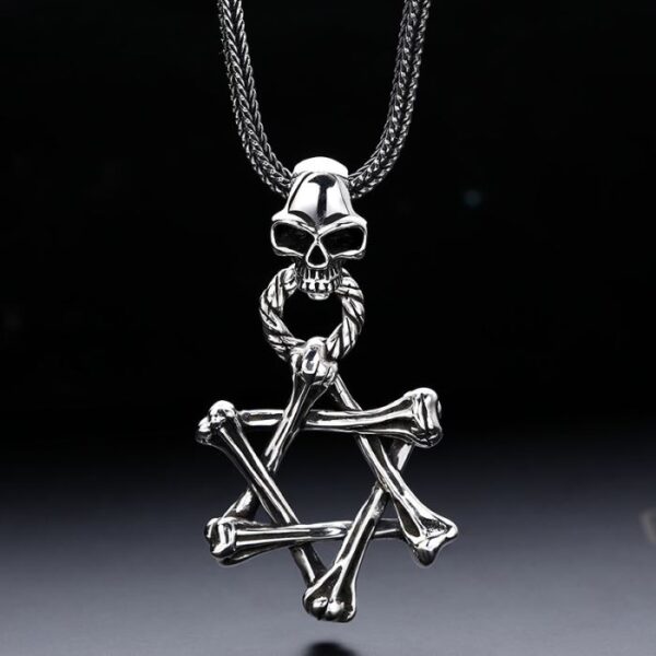 Bone Star of David Skull Pendant