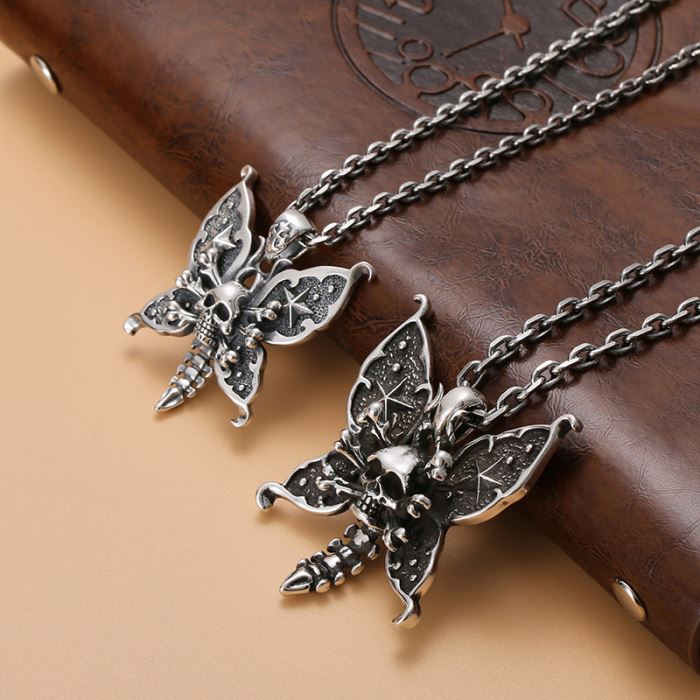 Butterfly Skull Pendant Necklace