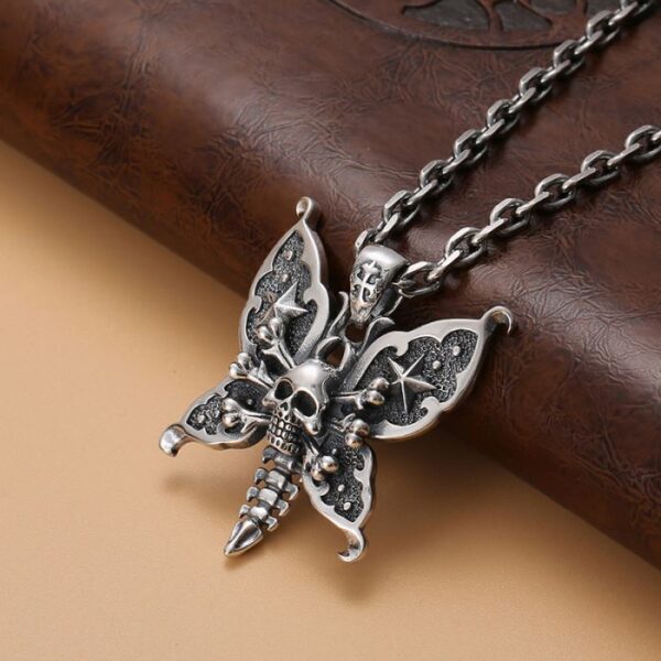 Butterfly Skull Pendant Necklace