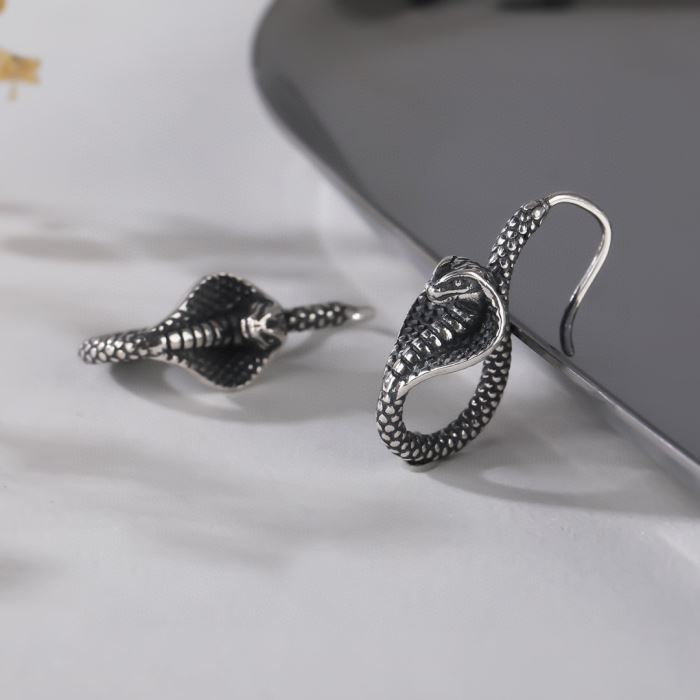 Silver Gothic Cobra Earrings