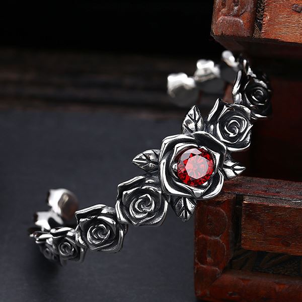 Sterling Silver Rose Cuff Bracelet VVV Jewelry