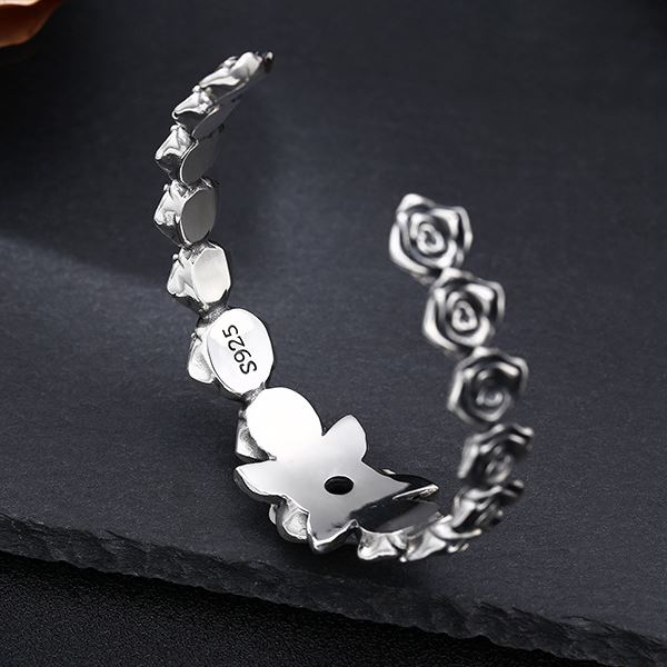 Silver Rose Cuff Bracelet