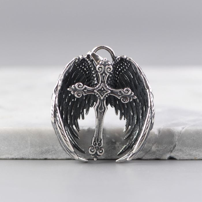 Feather Wings Cross Pendant Necklace VVV Jewelry