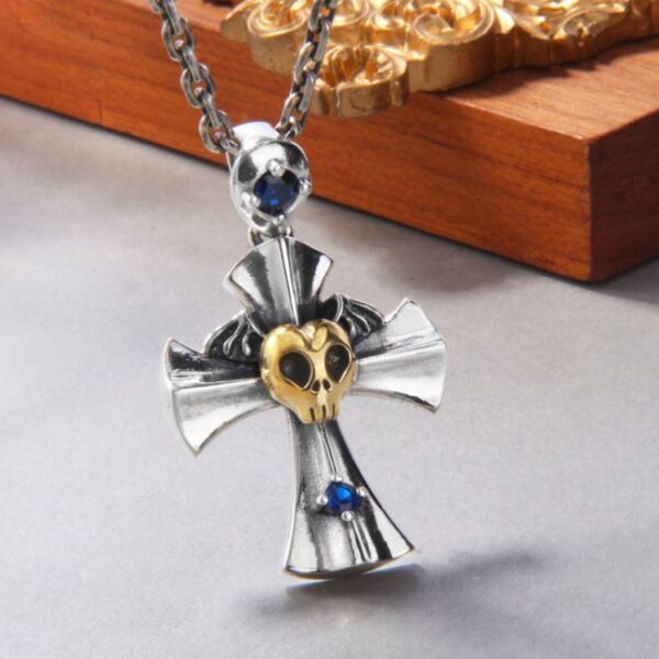 Golden Skull Cross Pendant Necklace
