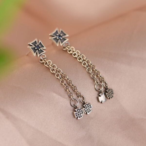 Silver Cross Chain Earrings