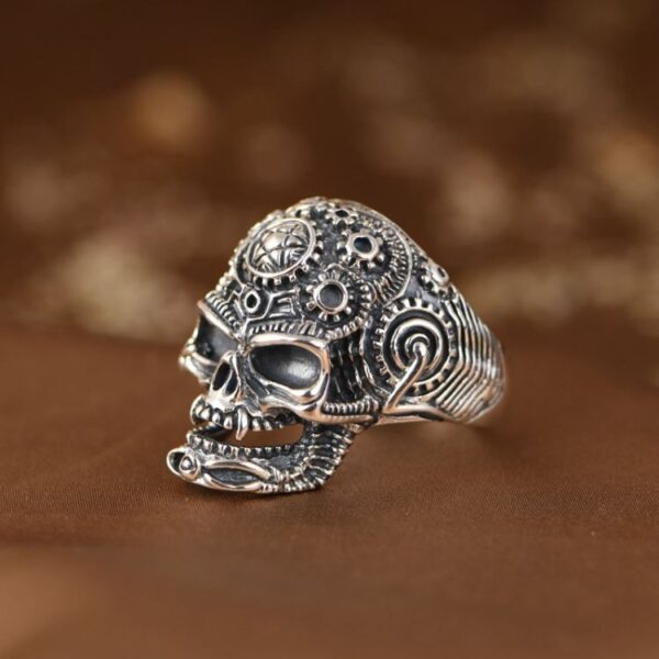 Sterling Silver Gear Skull Ring