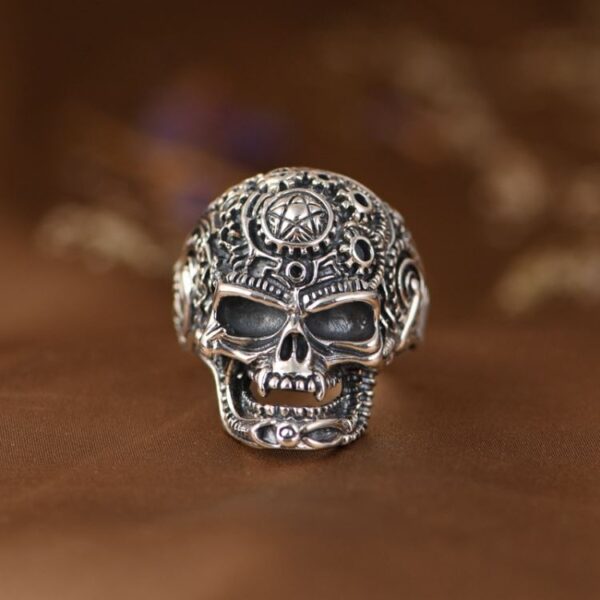 Sterling Silver Gear Skull Ring