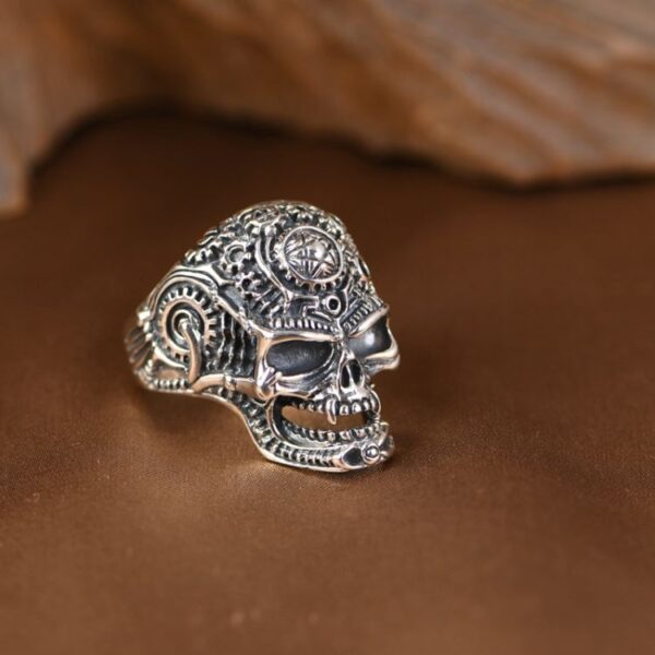 Sterling Silver Gear Skull Ring