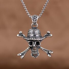 Skull Crossbones Straw Hat Necklace
