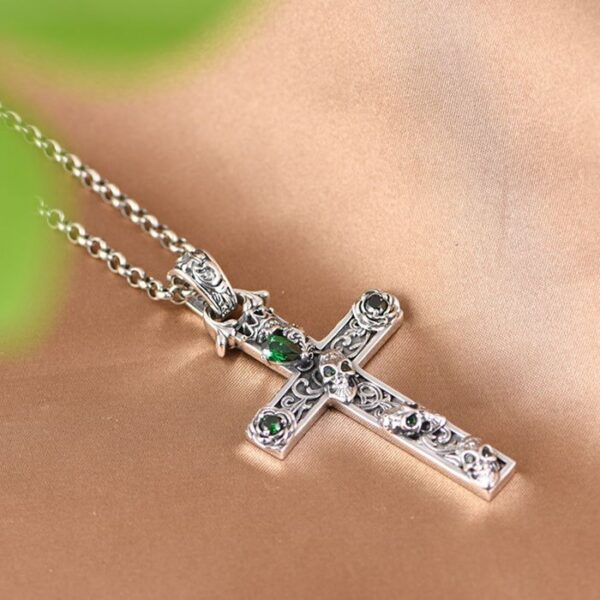 Flower Vine Skull Cross Necklace