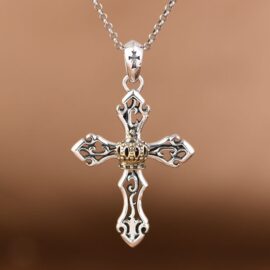 Silver Crown Cross Necklace