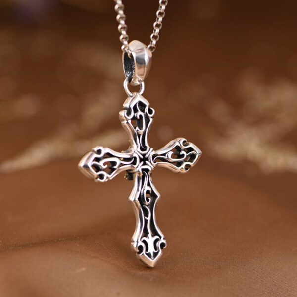 Silver Crown Cross Necklace