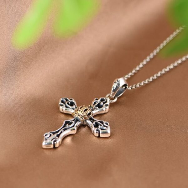 Silver Crown Cross Necklace