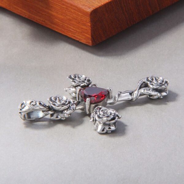 Cross Rose Ruby Pendant Necklace