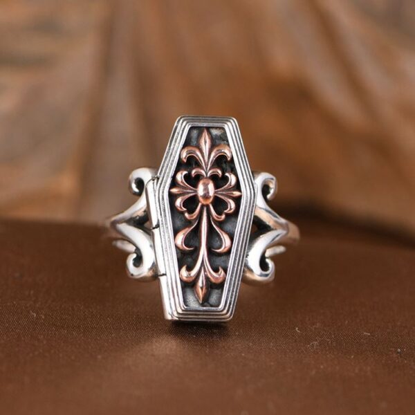 Fleur De Lis Cross Coffin Ring