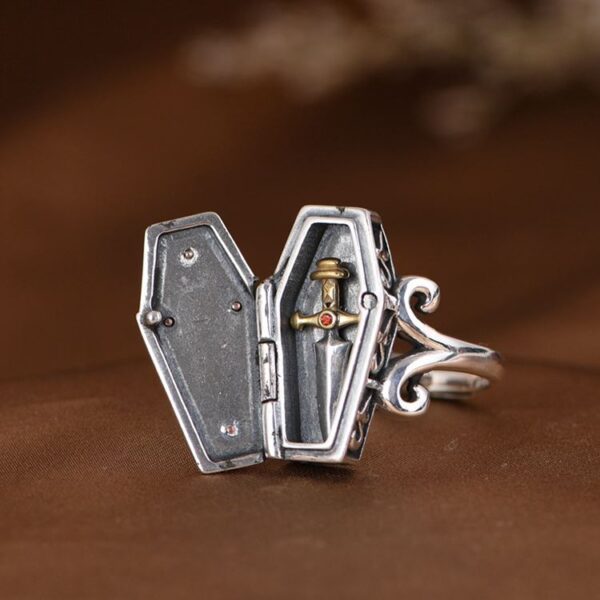 Fleur De Lis Cross Coffin Ring